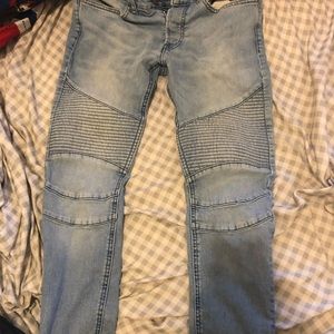 Light Blue Biker Denim Jeans